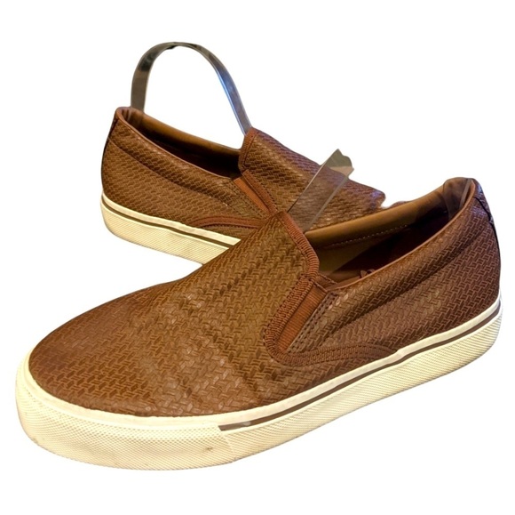 Zara Men's Laceless Sneakers Slip On Basket Weave Brown Vegan Leather 41 (US 8) - Picture 5 of 8